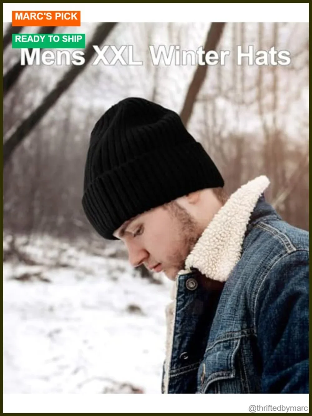 XL/XXL Merino Wool Beanie Fleece Lined Large Winter Hat